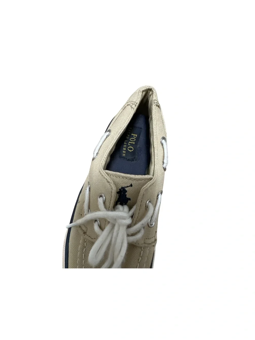 Ralph Lauren Polo “Lander” Tan Canvas Kids  Boat Shoes WithWhite Laces Size 1